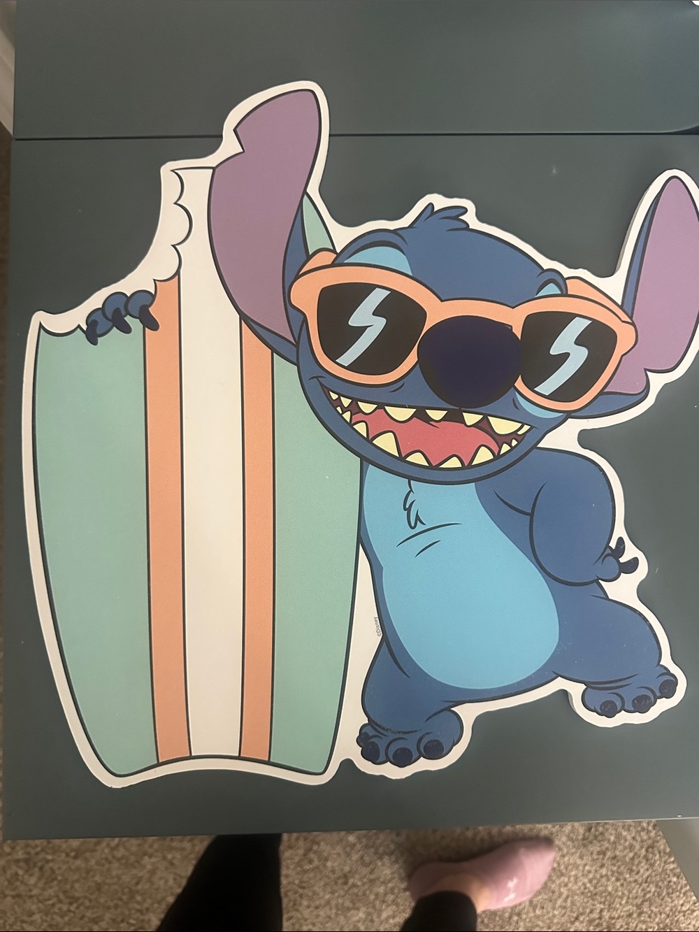 Blue Cartoon Stitch Surfboard Wall Decal - Cute Beach Character